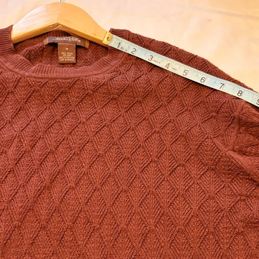 Tasso Elba Cable Knit Sweater Mens M Burgundy Cotton Crewneck Classic Textured - Picture 8 of 9